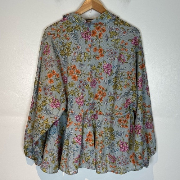 Khaadi Babydoll Long Sleeve Floral Top Size XS Buttoned Multicolor Downstring - Picture 2 of 7